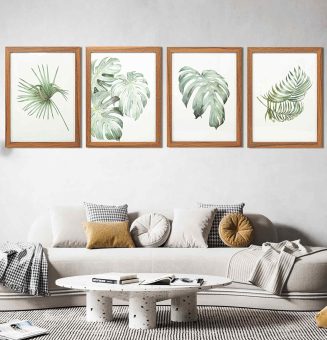 Framed Wall Art Set of 4 for Wooded Aesthetic Wall Decor for Living room Kitchen Hallway Bedroom, Green Plant Picture Frame, Neutral Botanical Wall Prints